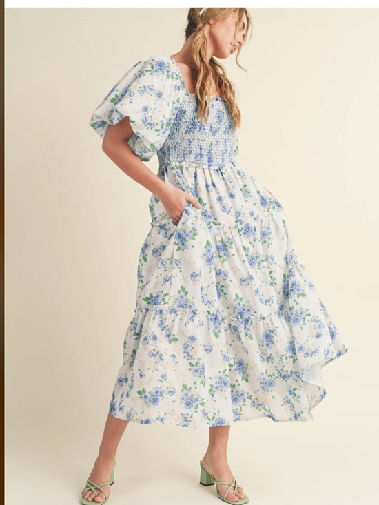 &merci Dresses & Skirts - &Merci & Merci floral smocked bodice dress primrose midi ruffled Large L